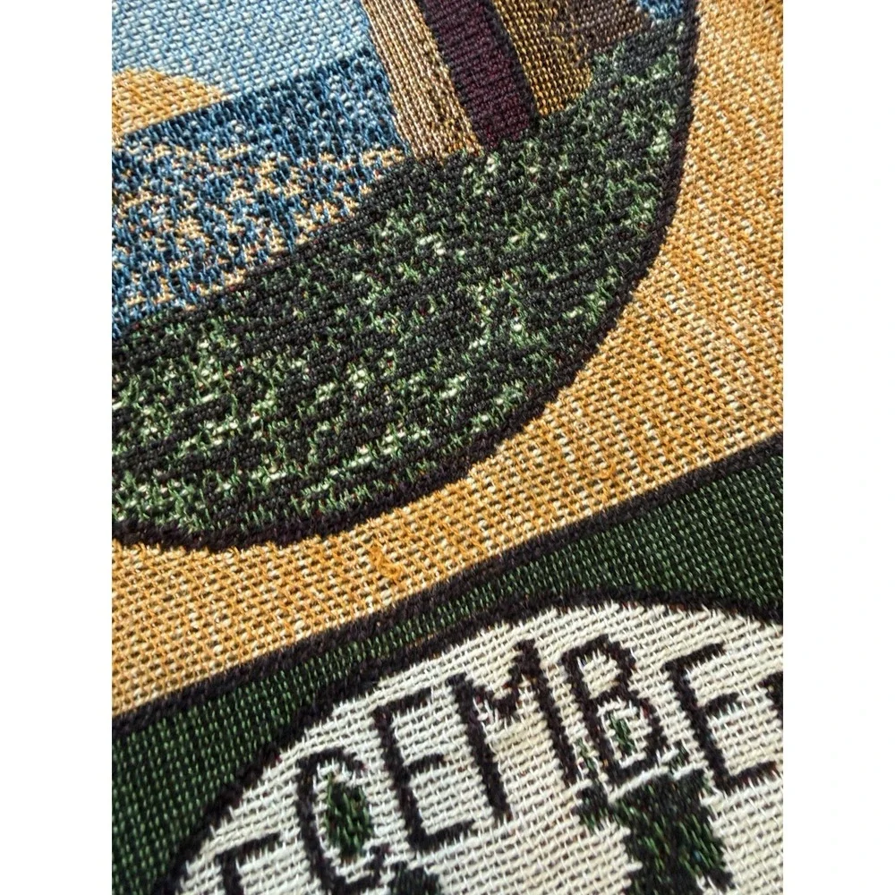 Vtg Knit Throw Tapestry Blanket Seasons Come Seasons Go Theme 72